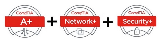 Logos for CompTIA Network+, A+ and Security+